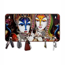 CVANU Brown & White Printed Wooden 6 Hooks Key Holder-picture-28