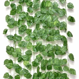Artificial green leafs for home decoration, artificial green creeper money plant, wall decoration hanging leaves artificial green creeper for home green wild plant (85 inch, 215 cm, green ) pack of 6 artificial leaf for garden, balcolony, bedroom, outdoor for all type of decoration Leafs Greenery Hanging Vine Creeper Plants Bunch for Home Decoration Green Wild Flower Artificial Flower-image-60