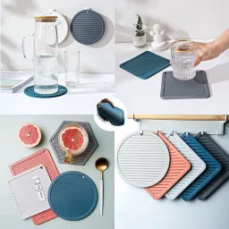 pepplo Pvc Cosater C-A Round_Grey_4,Pack of 4 Silicone Trivet image 2