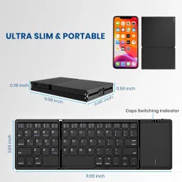 Cpixen Foldable Bluetooth Keyboard with Touchpad, Tri-Folding Wired USB, Wireless Handheld Multi-device Keyboard image 4