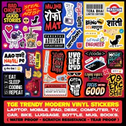 The Groot Echt TGE Trendy Modern Vinyl Stickers Pack of 54 for Laptop,Mobile,Gadgets,Car,Bike Vinyl, Structured Matt Lamination Laptop Decal 15.6-image-2