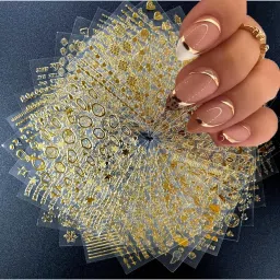 30 Sheets Gold Nail Art Stickers | 3D Self-Adhesive Gold Lines, Stars & Diamonds-image-69