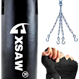2Ft Unfilled Heavy Black Boxing Bag with Steel Chain & Hand wrap Hanging Bag Boxing Kit-image-12