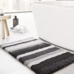luxe home international Grey Stripe Microfibre 30x18 Inches AntiSkid Bath Mat-picture-4