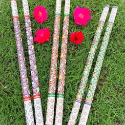 PVC PATOLA Printed Wooden Multicolor Dandia Sticks - 2 Pair, 4 Sticks| Big Size Dandia Sticks-image-4