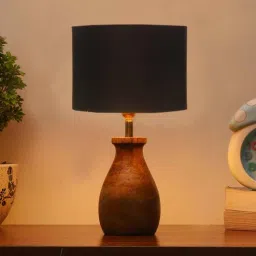 new era Black Cotton Table Lamp With Wood Base-picture-39