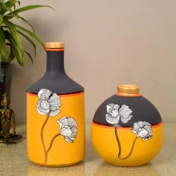 Sunflower Dreams Yellow Terracotta (Set of 2) Vases by Aakriti Art Creations-image-62