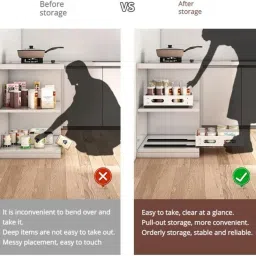 deoxys Containers Kitchen Rack Pull Out Cabinet Drawer Organizer Fixed with Adhesive,Slide Out Drawer Carbon Steel image 5