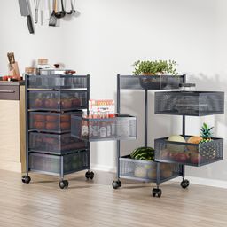kuber industries Pack of 2 Kitchen 4+1 Layer Storage Rack with Wheels | Square Shape - Dark Grey Iron Kitchen Trolley-picture-43