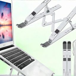 TECHMART SmartBuy Laptop Stand 7 Angles Adjustable Aluminum Portable Desktop Holder FDFDDE456JIOJO Aluminium Desk Stand Rotatable Laptop Stand with Adjustable Height Compatible with Universal Laptops image 2