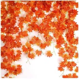 Artificial Maple 4 pcs Leaves Hanging Plant for indoor outdoor Decoration Orange Gerbera Artificial Flower-12