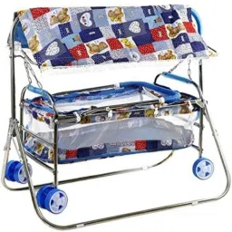 Blue steel bassinet with mosquito net and wheels Bassinet-35
