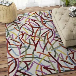 White Wool Abstract 5 x 8 Feet Hand Tufted Carpet by Imperial Knots-picture-41