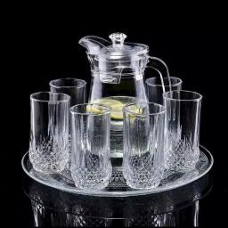 Italian Premium Elegant Glass Lemon Set, Glass Jug (1.3L) with 6 Glasses(235ML) Jug Glass Set-11