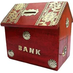 Hut Shape Wooden Coin/Money/Piggy Bank Saving Box - (Gift for Kids | Boys/Girls | Toy | Red) Coin Bank-image-2