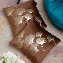 hosta homes Brown Velvet Floral 16X16 Inches Cushion Covers (Pack of 2)-picture-48