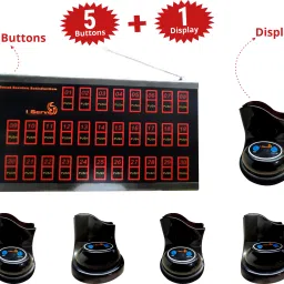 Wireless Calling bell For Offices, Restaurants,(ACS-30), Pack of 5 buttons and 1 big display board with button stands, Wireless Calling Bell For Hotels Indoor PA System-27