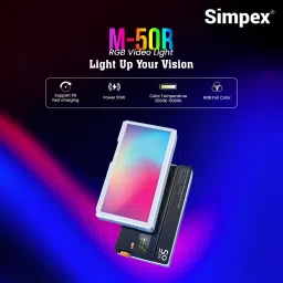 Simpex M50R Portable RGB LED Video Light 50W , 6700mAh Battery with C Type Charging 6600 lx Camera LED Light image 2