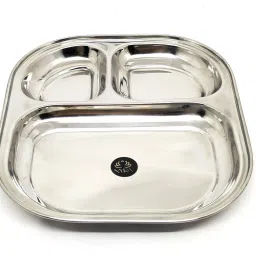 ® Stainless Steel 3 in 1 Pav Bhaji Plate/Compartment Bhojan Thali Mess Trays Sectioned Plate-picture-15