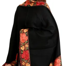 Embroidered Pure Wool Women Black Stole-image-57