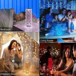 abc Crystal 16 Color Changing Rose Diamond USB Recharge Touch Bedside Remote Control Table Lamp image 3
