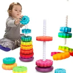 Spin Stack Toys, Baby Spinning Toy ABS Plastic and Color Rainbow Design-image-3