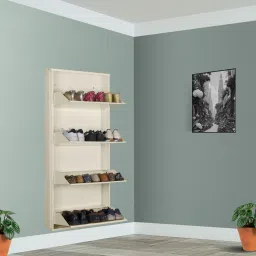 24 Inches wide Infinity Four Door Powder Coated Wall Mounted Metallic Ivory Metal Shoe Rack-image-12