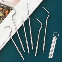 Portable 7 in 1 Steel Tooth ick Dental Flosses Teeth Cleaning Pocket Tool Kit-image-130