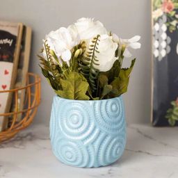 Stylish Off White Polyester Artificial Flower With Pot-image-10