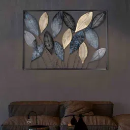 amaya decors Rectangular Etching Black, Gold & Green Leaves Wall D cor-picture-17