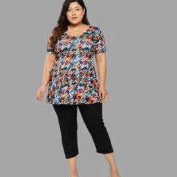 Womens Multi-Black Colour Abstract Print Nylon Plus Size Swim Suit Self Design Women Swim-dress Multicolor Swimsuit-image-77