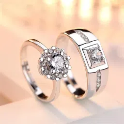 Adjustable Couple Ring for lovers in Silver valentine gift proposal Finger Rings Alloy Cubic Zirconia Titanium Plated Ring Set-image-88