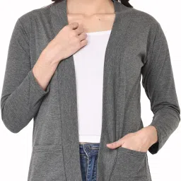Women Jacket Style Full Sleeve Grey Shrug-image-68