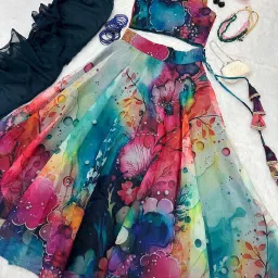 Floral Print Semi Stitched Lehenga Choli-image-59