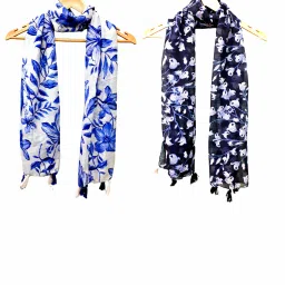 Printed Chiffon Women White, Black Stole-image-67