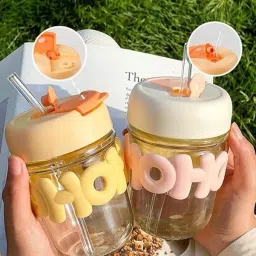 HoHo Glass Shaker with Silicone Holster, Lid & Straw, Ideal for Coffee Glass Coffee Mug-image-54