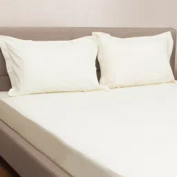 Ivory Solid 300TC Cotton 27 x 18 Inches Pillow Covers (Set of 2) by Petal Home-picture-35