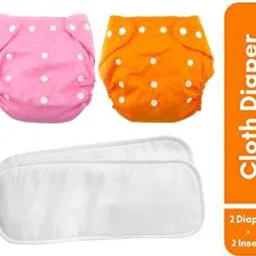 Quirk Reusable Baby kid Cotton Cloth Diaper Washable Adjustable 2 Cloth Diapers Nappies with 2 insert liners pads for babies/infants/newborns-image-50