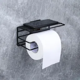 Toilet Paper Holder With Mobile Stand Wall Adhesive Tissue Roll with Phone Stand Iron Toilet Paper Holder-image-78