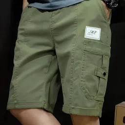 Solid Men Light Green Cargo Shorts-image-1