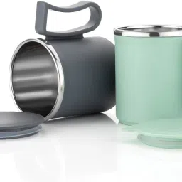 Stainless Steel Coffee with Lid (300 ml) (Pack of 2) (Pista,Grey) Stainless Steel Coffee Mug-12