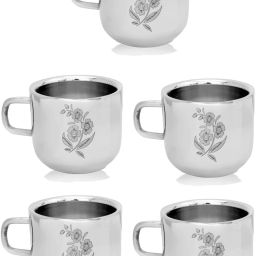 Pack of 5 Stainless Steel Flower Printed Design Tea/Coffee Cup-image-2