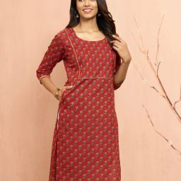 Women Printed Cotton Linen Straight Kurta-image-4
