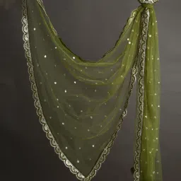 Net Embroidered Green Women Dupatta-image-56