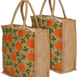 Jute Eco-Friendly & Reusable Grocery Bag With Zip & Handle Pack of 2|BROWN Pack of 2 Grocery Bags-image-3