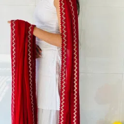 Chiffon Self Design Red Women Dupatta-image-19