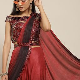 Grancy Brown Sequinned Ready to Wear Saree-image-4