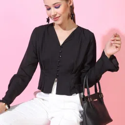 Party Regular Sleeves Solid Women Black Top-image-15