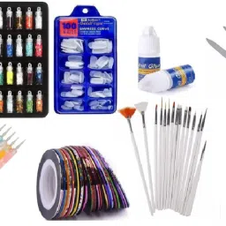 Nail Art Kit 48 Pcs Glass Bottles Glitter Stones,100 Nails,10 Nail Tapes, 15 brush, 5 Dotting Pen 2 Glue, 2FILLER, 3 WHITE TAPE-47