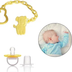 Animal Design Silicone Pacifier/Soother with Holder Chain and Clip, Yellow Dog Soother-image-30